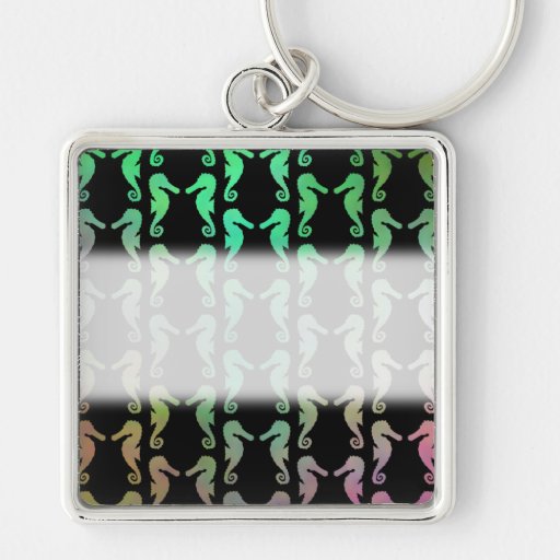 Black and Multicolor Seahorse Pattern. Key Chain