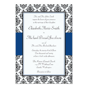 Black and Navy Blue Damask Wedding Invitation 5
