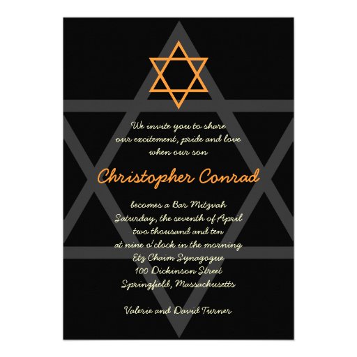 Black and Orange Bar Mitzvah Invitation