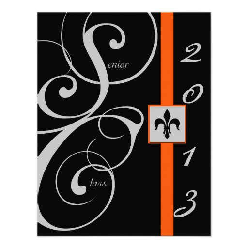 Black and Orange Scroll Ribbon Graduation Personalized Announcements