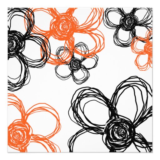 Black and Orange Wild Flowers Wedding Invitation