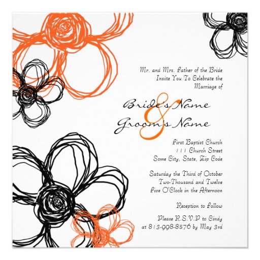 Black and Orange Wild Flowers Wedding Invitation