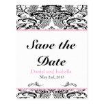 Black and Pale Pink Damask Save the Date Postcard postcards