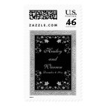 Black and Pewter Floral Monogrammed Postage