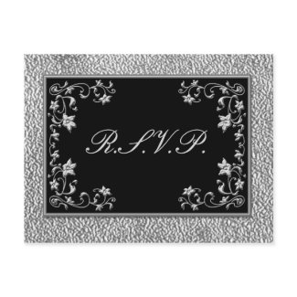 Black and Pewter Floral RSVP Postcard postcard