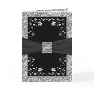 Black and Pewter Floral Thank You Card card