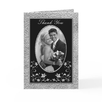 Black and Pewter Floral Thank You Card with Photo card