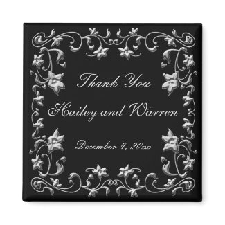 Black and Pewter Floral Wedding Favor Magnet magnet
