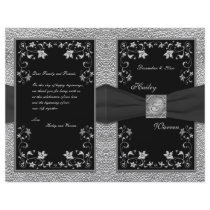 Black and Pewter Floral Wedding Program Full Color Flyer