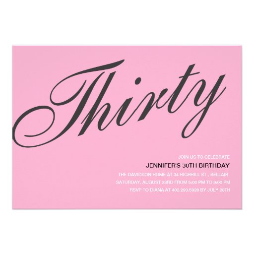 Black and Pink 30th Birthday Invitations