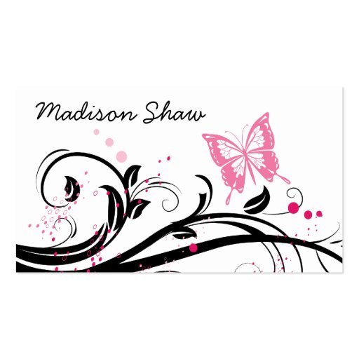 black and pink butterfly business card (front side)
