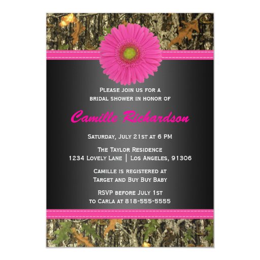 Black and Pink, Camo, Bridal Shower Invitation Zazzle