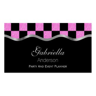 Black And Pink Checkered Business Cards