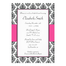 Black and Pink Damask Bridal Shower Invitation