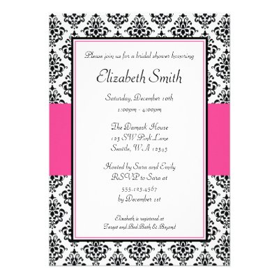 Black and Pink Damask Bridal Shower Invitation