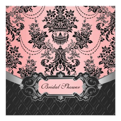 Black and Pink Damask Bridal Shower Invitations