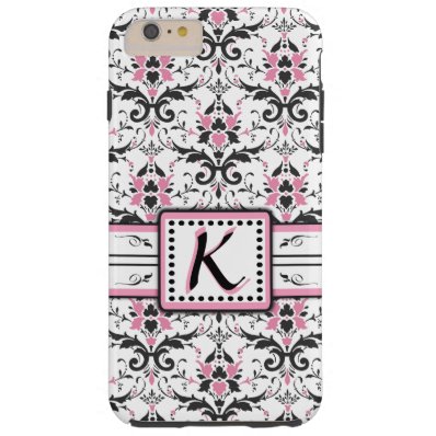 Black and Pink Damask Monogram Tough iPhone 6 Plus Case