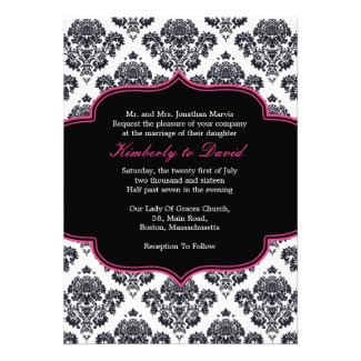 Black and Pink Damask Wedding Invitation