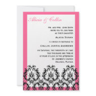 Black and Pink Damask Wedding Invitations invitation