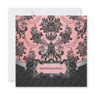 Black and Pink Damask Wedding Invitations invitation