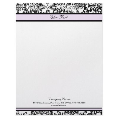 Black and Pink Elegant Damask Letterhead by AutografDesign