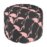 Black and pink flamingo bird pattern round pouf