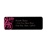 Black and Pink Floral Chic Wedding Address Custom Return Address Labels