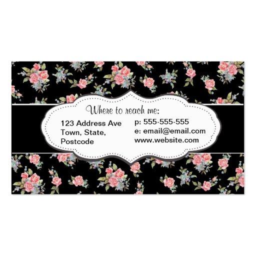 Black and Pink Floral Rose pattern Business Card (back side)