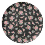 Black and Pink Floral Rose pattern plates