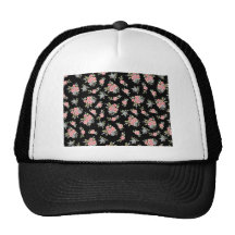 Black and Pink Floral Rose pattern Hats