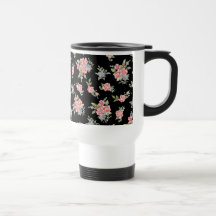 Black and Pink Floral Rose pattern Mug