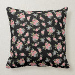 Black and Pink Floral Rose pattern Pillow