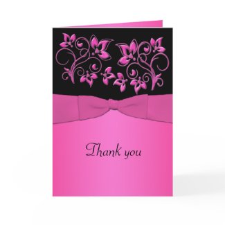Black and Pink Floral Thank You Card card