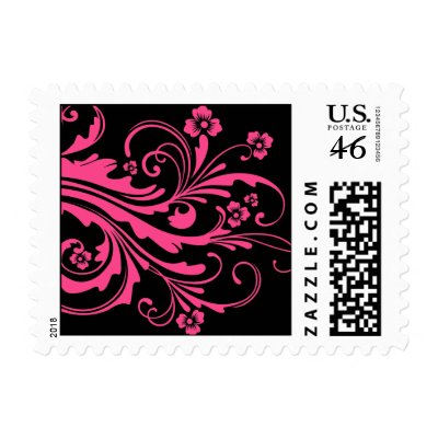 Black and Pink Floral Wedding Postage Stamp