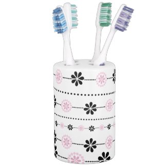 Black and pink flowers Soap Dispenser &Toothbrush