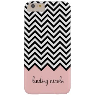 Black and Pink Modern Chevron Custom Monogram Barely There iPhone 6 Plus Case
