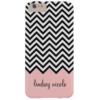 Black and Pink Modern Chevron Custom Monogram Barely There iPhone 6 Plus Case