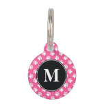 Black And Pink Monogram Dog Paws Pattern Pet Tag