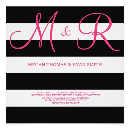 Black and Pink Monogram Wedding Invitation