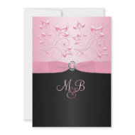 Black and Pink Pearl Loveknot Floral II Invitation invitation