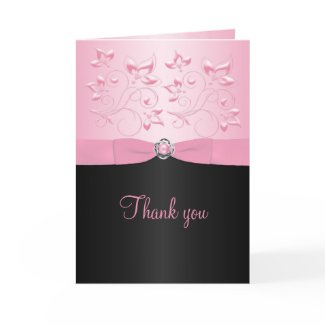 Black and Pink Pearl Loveknot Thank You Card card