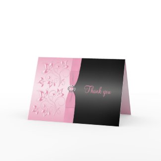 Black and Pink Pearl Loveknot Thank You Card card