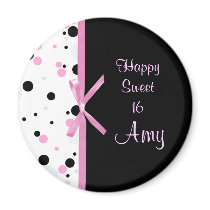 Black and Pink Polka Dot Design Magnet