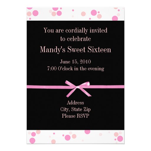 Black and Pink Polka Dot Sweet Sixteen Invitations
