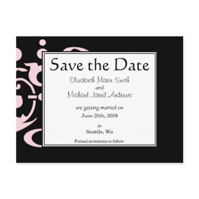 Black and Pink Save the Date Postcard by indolilly