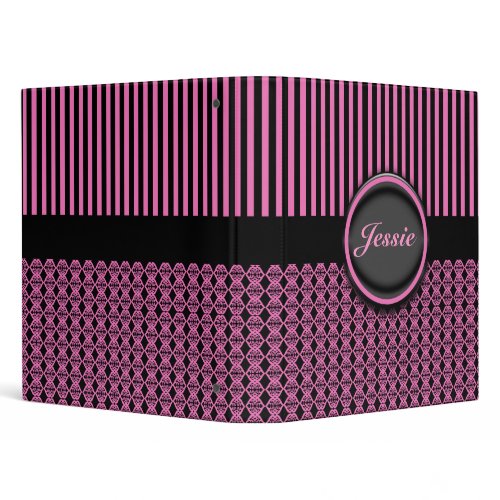 Black and Pink Stripes and Pattern binder