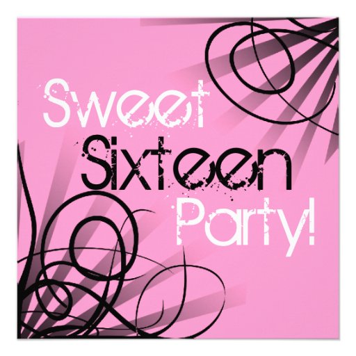 Black and Pink Swirl Sweet 16 Birthday Personalize Personalized Announcements