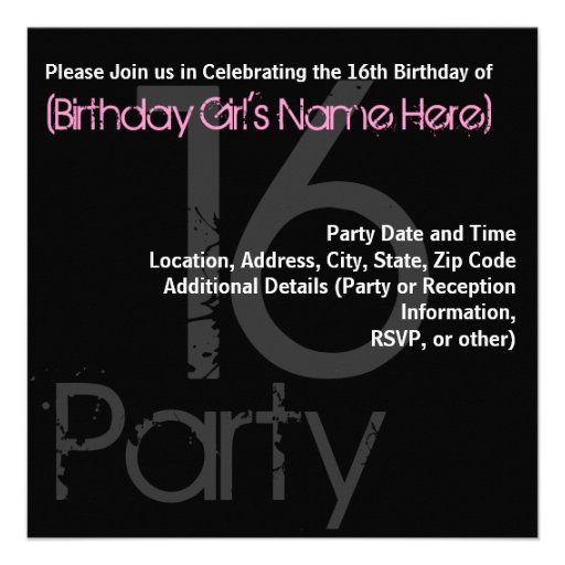 Black and Pink Swirl Sweet 16 Birthday Personalize Personalized Announcements