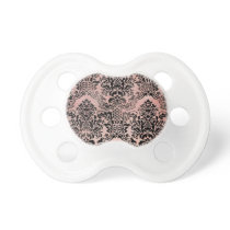 Black and pink textured damask. pacifiers