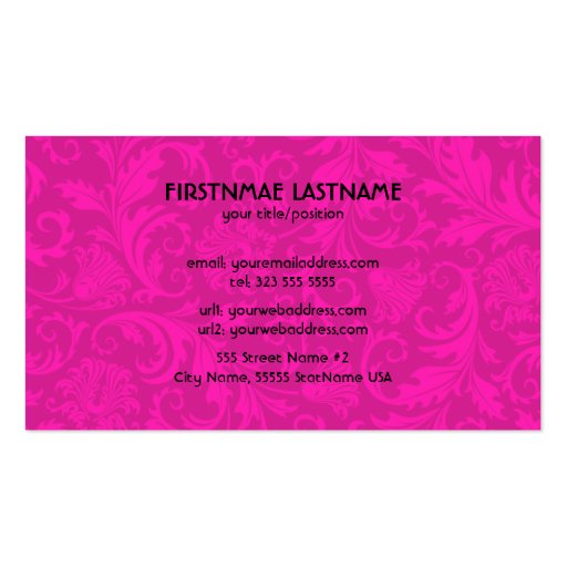 Black And Pink Vintage Floral Damasks Pattern Business Card Templates (back side)